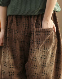 Casual Loose Fit Checkered Corduroy Harem Pants