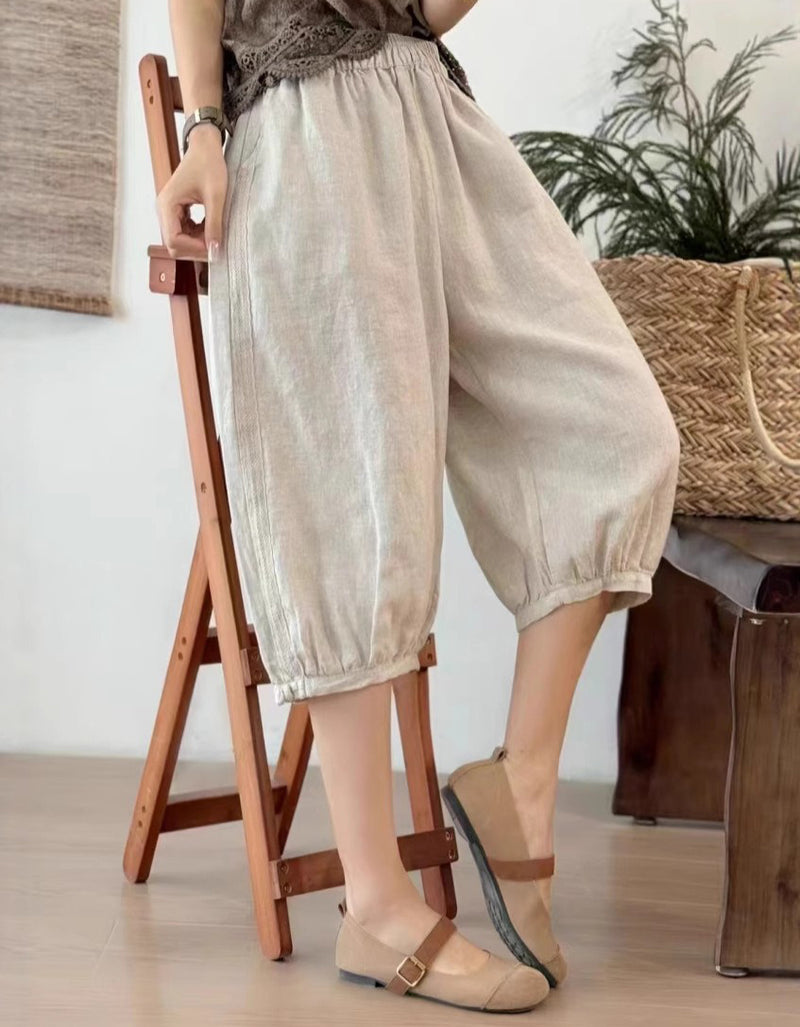 Casual Loose Fit Cotton Capri Pants