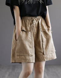 Casual Loose Fit Elastic Waist Linen Shorts