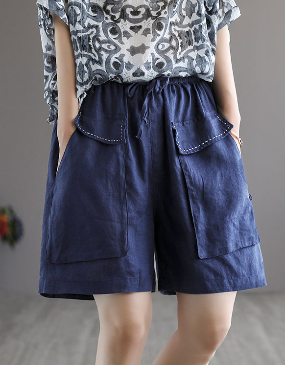 Casual Loose Fit Elastic Waist Linen Shorts