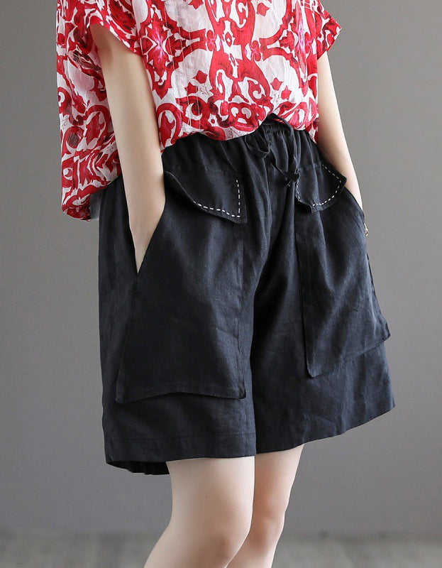Casual Loose Fit Elastic Waist Linen Shorts
