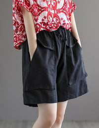 Casual Loose Fit Elastic Waist Linen Shorts