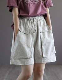Casual Loose Fit Elastic Waist Linen Shorts