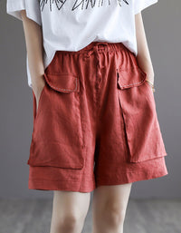 Casual Loose Fit Elastic Waist Linen Shorts