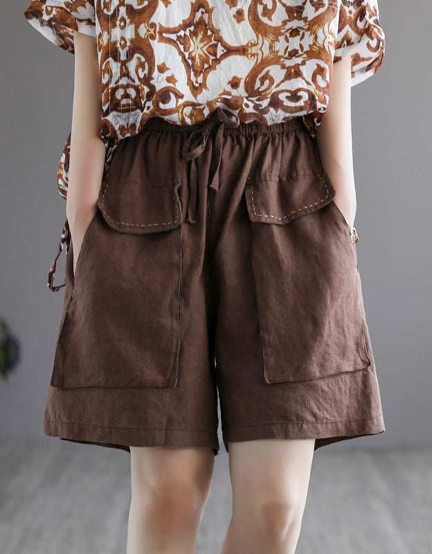 Casual Loose Fit Elastic Waist Linen Shorts
