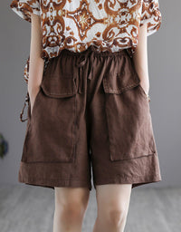 Casual Loose Fit Elastic Waist Linen Shorts