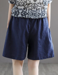 Casual Loose Fit Elastic Waist Linen Shorts