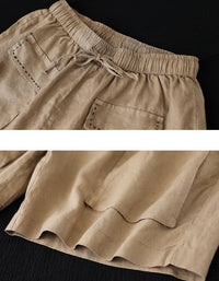 Casual Loose Fit Elastic Waist Linen Shorts