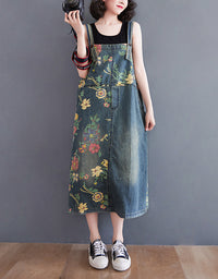 Casual Loose Fit Floral Denim Dress