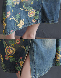 Casual Loose Fit Floral Denim Dress