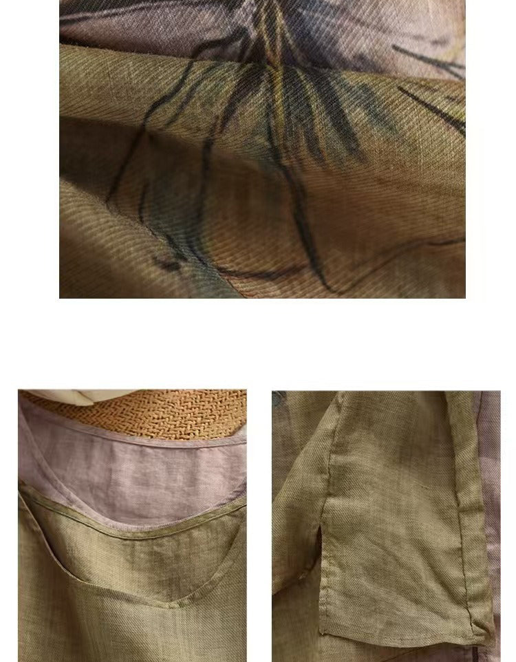 Casual Loose Fit Floral Linen Short Sleeve Shirt