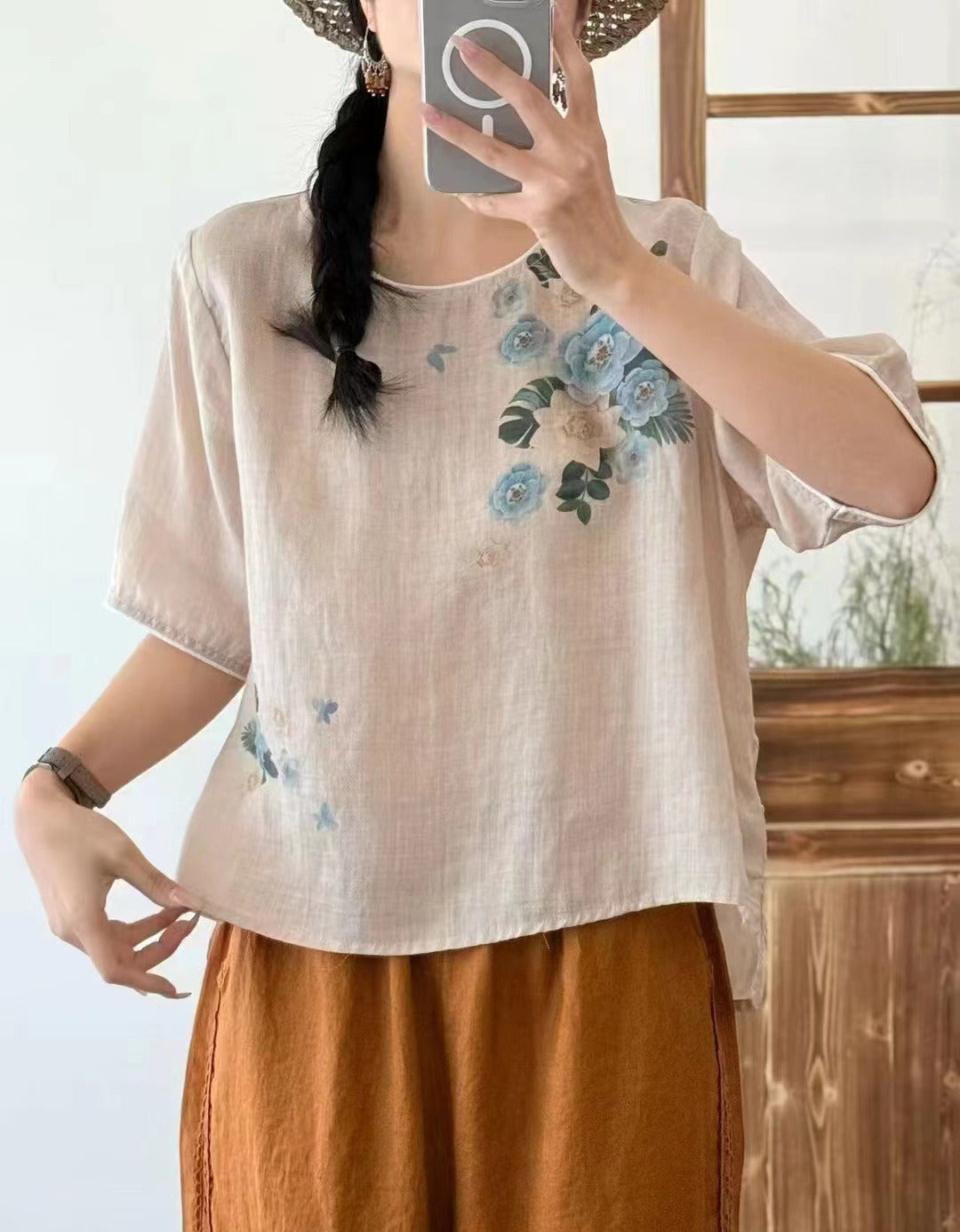 Casual Loose Fit Floral Short Sleeve Shirt