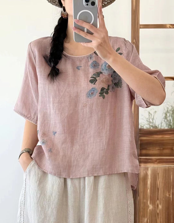 Casual Loose Fit Floral Short Sleeve Shirt