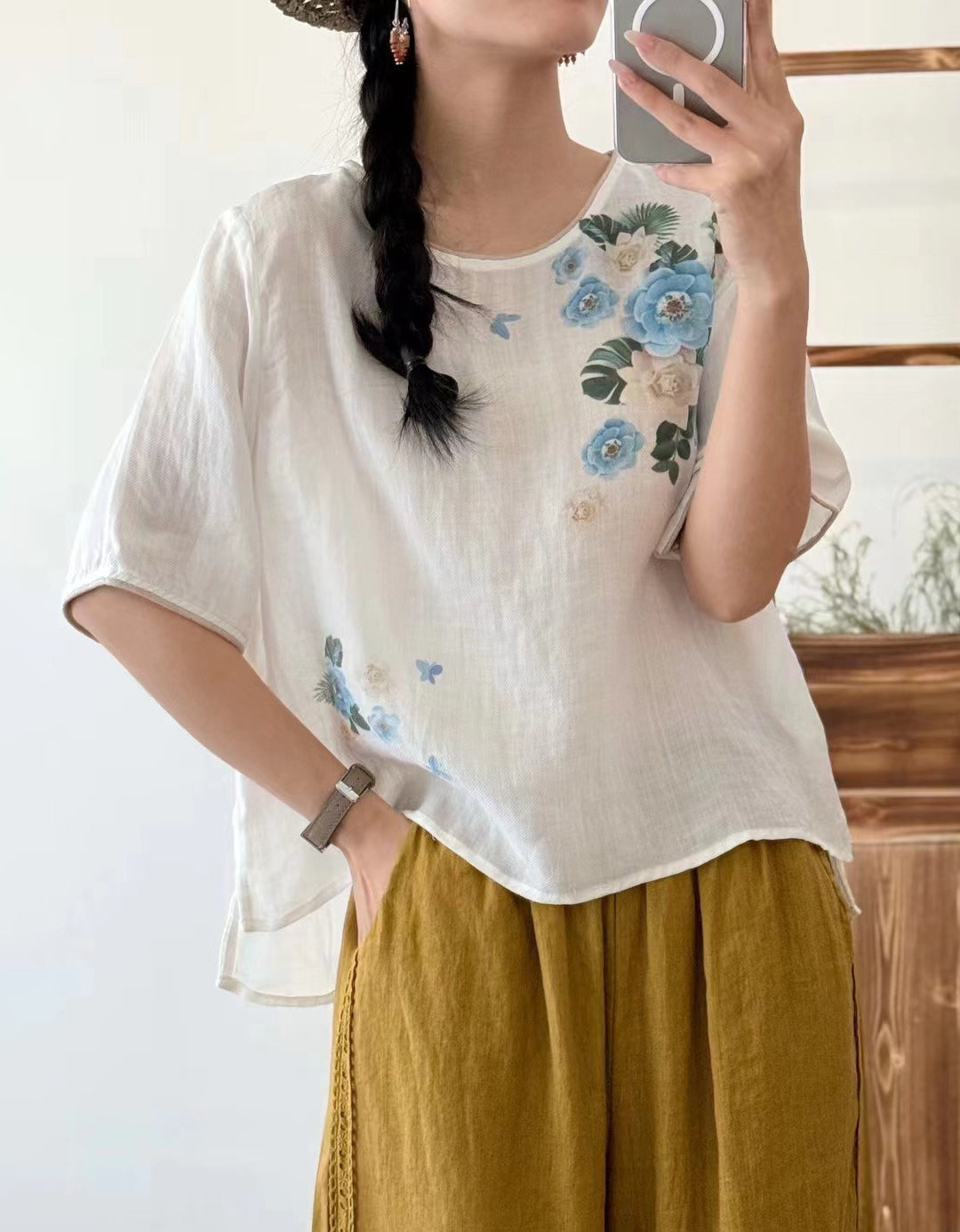 Casual Loose Fit Floral Short Sleeve Shirt