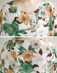 Casual Loose Fit Flower Print Cotton Linen Dress
