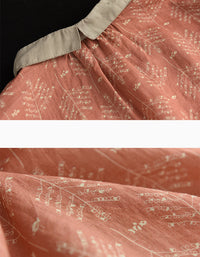 Casual Loose Fit Leaf Print Button-Up Linen Blouse