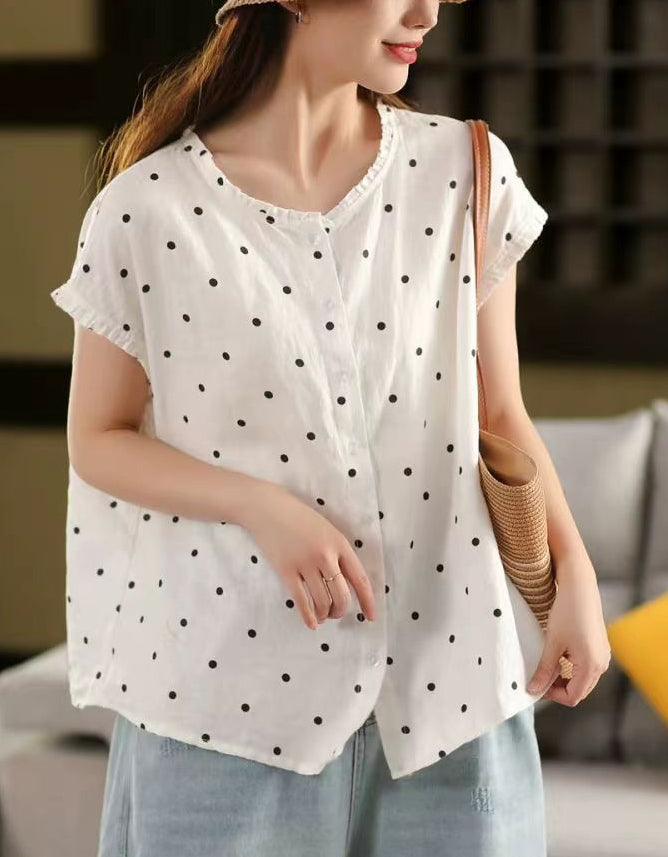 Casual Loose Fit Polka Dot Sleeveless Shirt