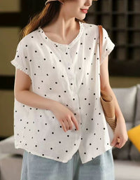 Casual Loose Fit Polka Dot Sleeveless Shirt