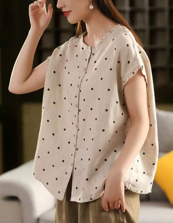 Casual Loose Fit Polka Dot Sleeveless Shirt