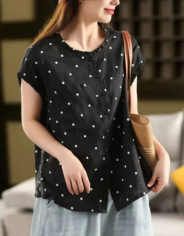 Casual Loose Fit Polka Dot Sleeveless Shirt