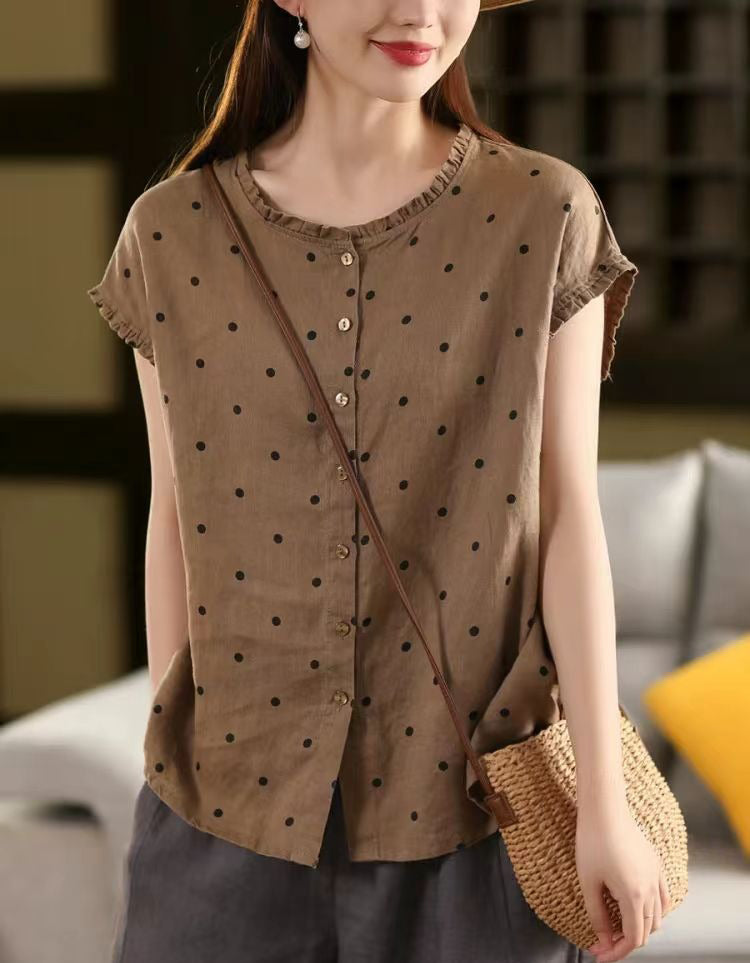 Casual Loose Fit Polka Dot Sleeveless Shirt