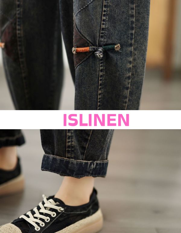 Loose fit women’s denim pants with unique flower embroidery design