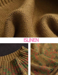 Casual Loose Floral Turtle Neck Knit Sweater - Islinen