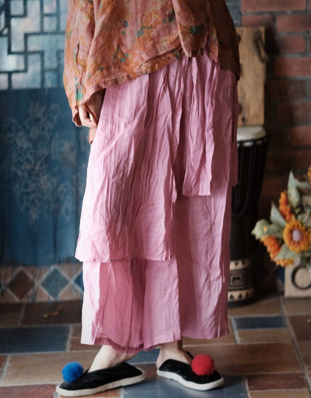 Vintage Pink Maxi Skirt Pants – Loose Fit Linen Wide Leg Trousers