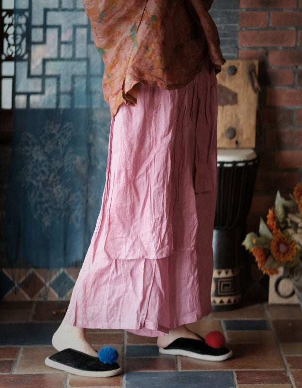 Casual Linen Palazzo Pants for Women – Loose Fit Layered Skirt Pants