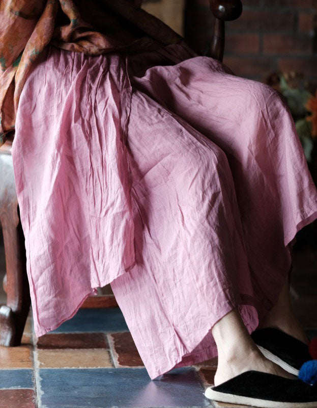 Women’s pink linen layered skirt pants wide leg loose fit boho style