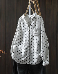 Casual loose fit polka dot linen shirt for women