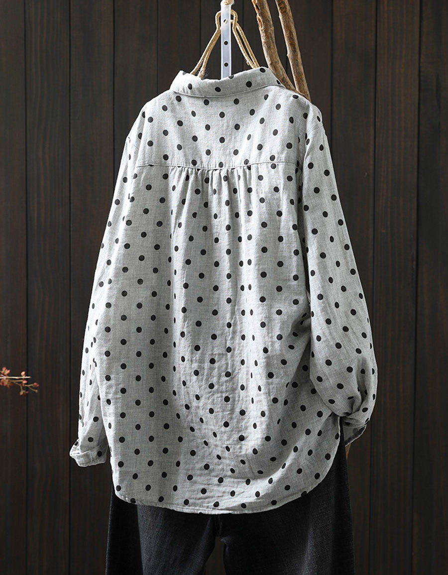 Breathable linen polka dot shirt hanging display back view