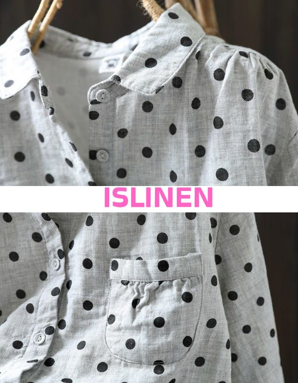 Vintage style polka dot linen blouse women