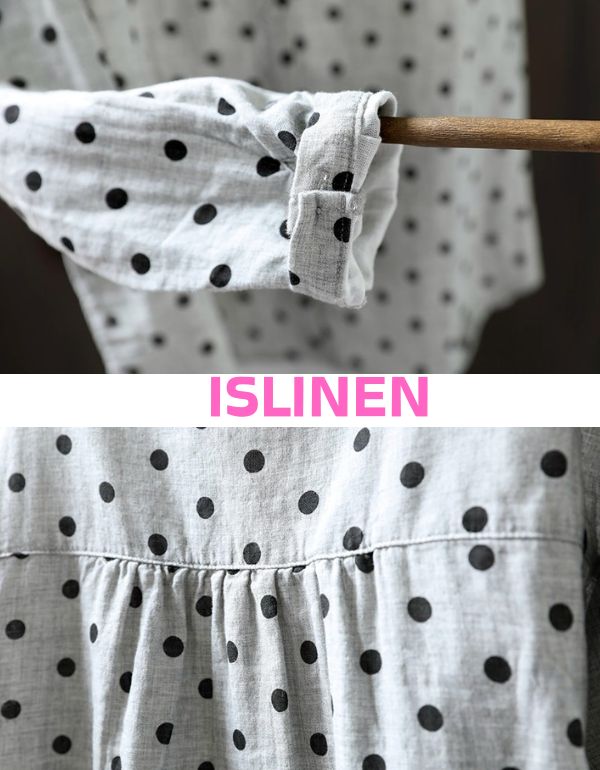 Women’s casual long sleeve linen polka dot top