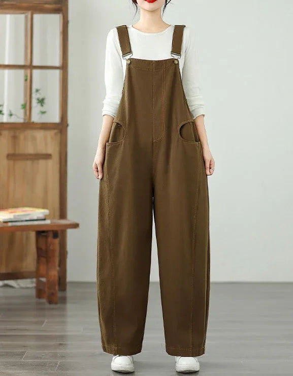 Casual Loose Pure Color Cotton Overalls for Women - Islinen