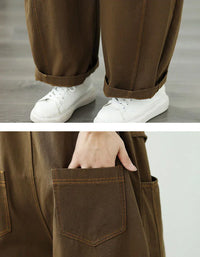 Casual Loose Pure Color Cotton Overalls for Women - Islinen