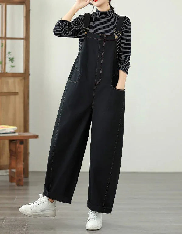 Casual Loose Pure Color Cotton Overalls for Women - Islinen