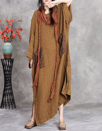 Comfortable Brown Linen Dress Women Full Length