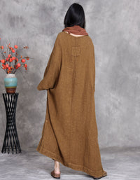Women Boho Linen Long Dress Brown Oversized