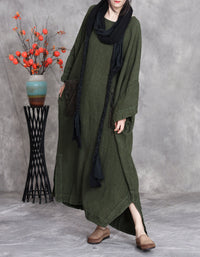 Green Linen Dress Women Casual Loose Summer Wear