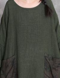 Flowing Green Linen Maxi Dress Women Vintage