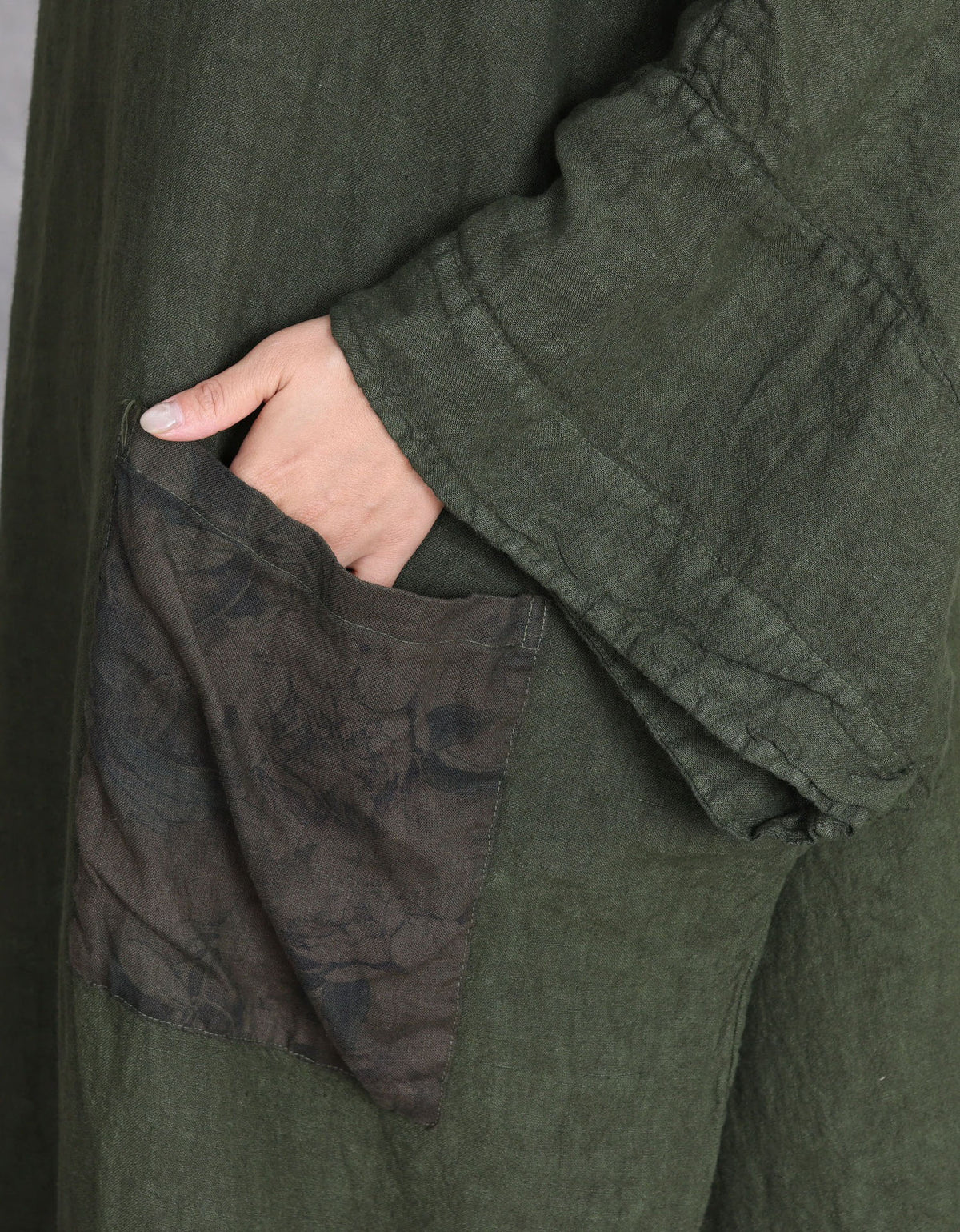 Boho Green Linen Long Dress Women Round Neck Sleeve