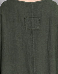 Casual Green Linen Dress Women Long Sleeve Full Length