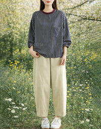 Women’s casual blouse with striped pattern and pocket