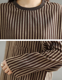 Close-up of striped design and pocket on women’s blouse