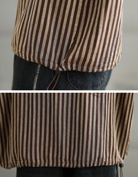 Women’s striped cotton top with burgundy accent and pocket close-up