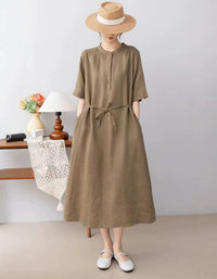 Relaxed Fit Linen Dress with Pockets for Women