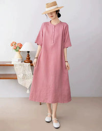 Women’s Summer Linen Half Sleeve Midi Dress Khaki