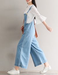 Side View of Light Blue Oversized Wide Leg Denim Jumpsuit for Women