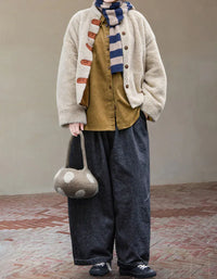 Casual Loose Wooden Buttons Sherpa Fleece Jacket for Women - Islinen